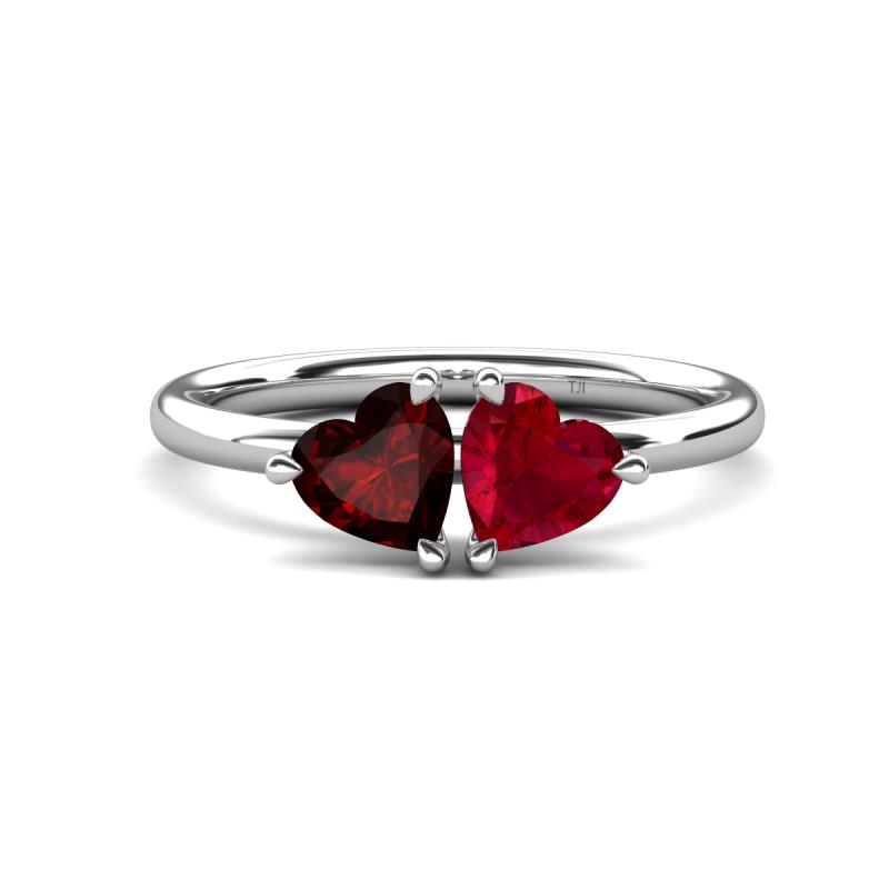 Francesca 1.75 ctw Heart Shape (6.00 mm) Red Garnet & Lab Created Ruby Toi Et Moi Engagement Ring 