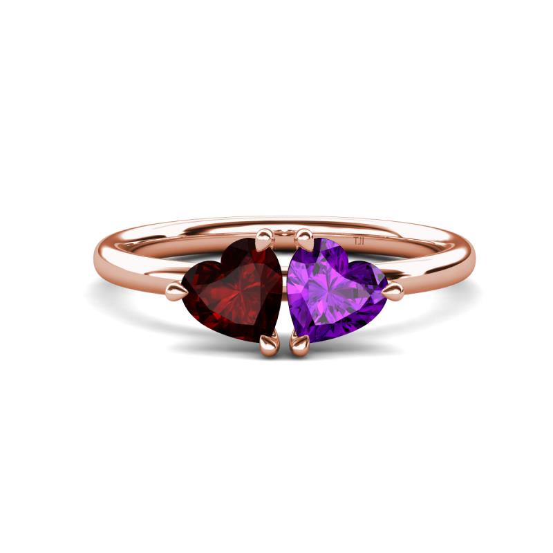 Francesca 1.63 ctw Heart Shape (6.00 mm) Red Garnet & Amethyst Toi Et Moi Engagement Ring 