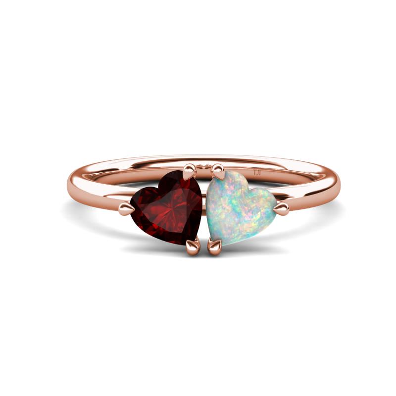 Francesca 1.40 ctw Heart Shape (6.00 mm) Red Garnet & Opal Toi Et Moi Engagement Ring 