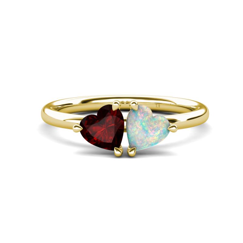 Francesca 1.40 ctw Heart Shape (6.00 mm) Red Garnet & Opal Toi Et Moi Engagement Ring 