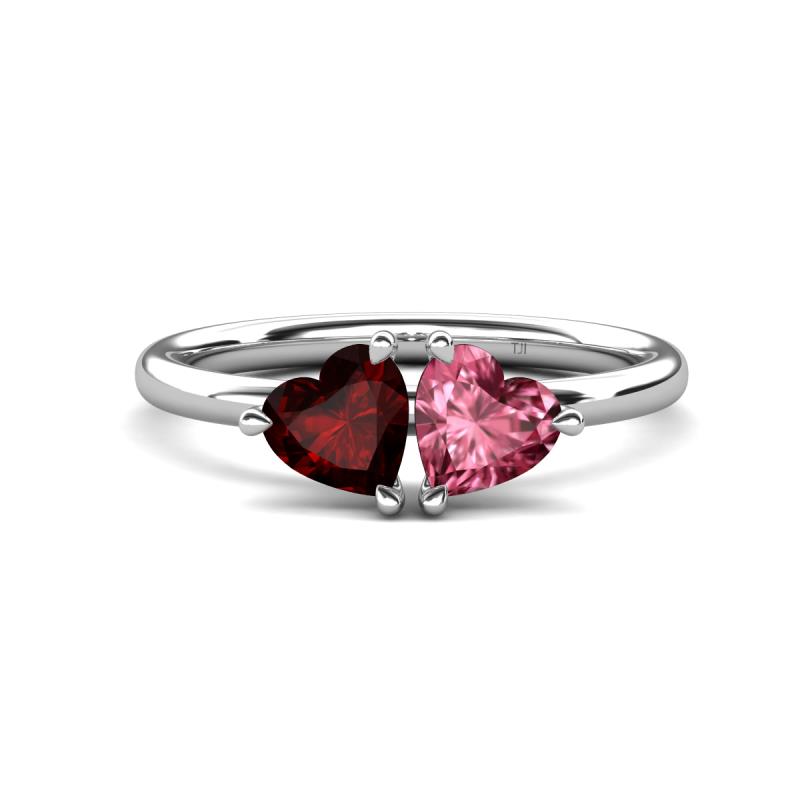 Francesca 1.75 ctw Heart Shape (6.00 mm) Red Garnet & Pink Tourmaline Toi Et Moi Engagement Ring 