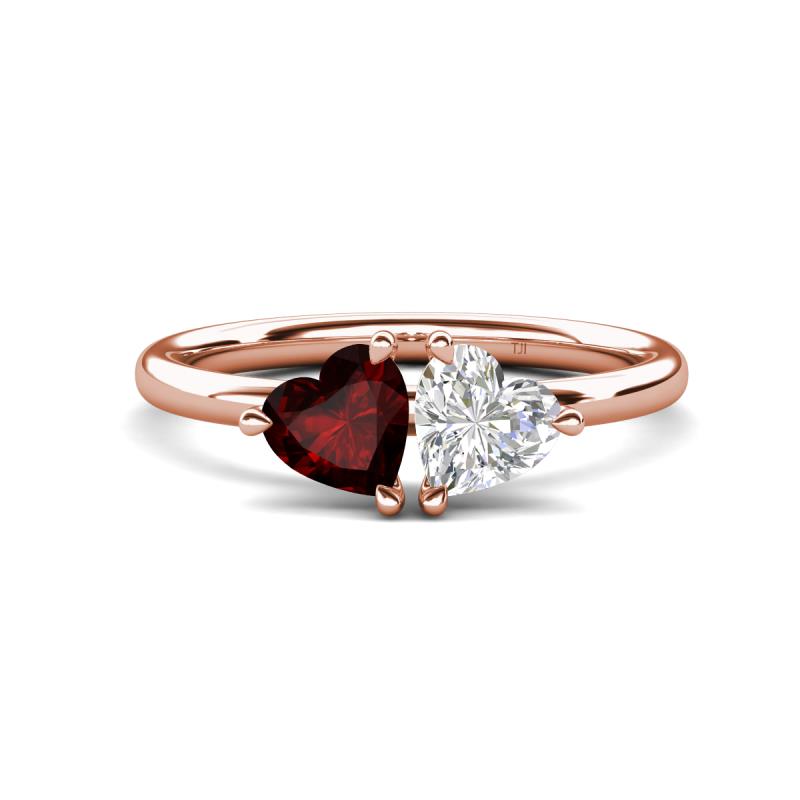 Francesca 1.85 ctw Heart Shape (6.00 mm) Red Garnet & Lab Created White Sapphire Toi Et Moi Engagement Ring 