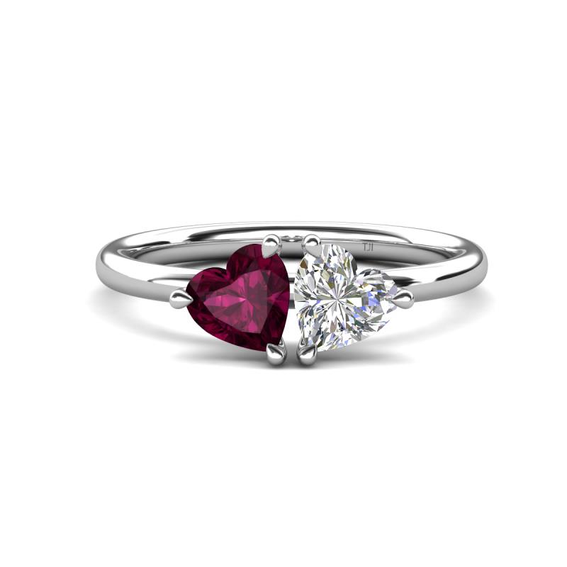 Francesca 1.95 ctw Heart Shape (6.00 mm) Rhodolite Garnet & GIA Certified Natural Diamond Toi Et Moi Engagement Ring 