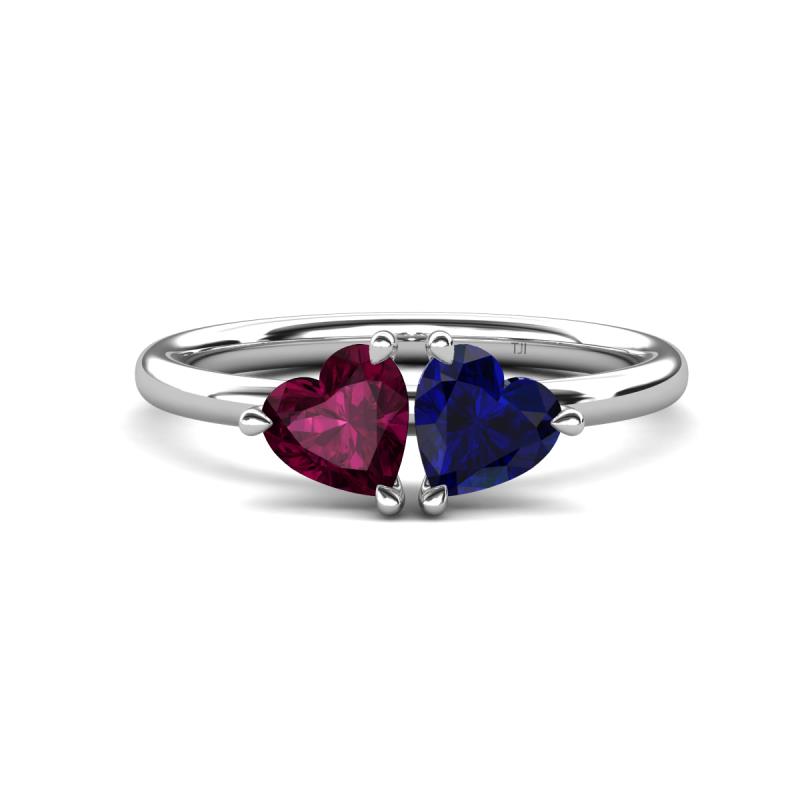 Francesca 2.00 ctw Heart Shape (6.00 mm) Rhodolite Garnet & Lab Created Blue Sapphire Toi Et Moi Engagement Ring 