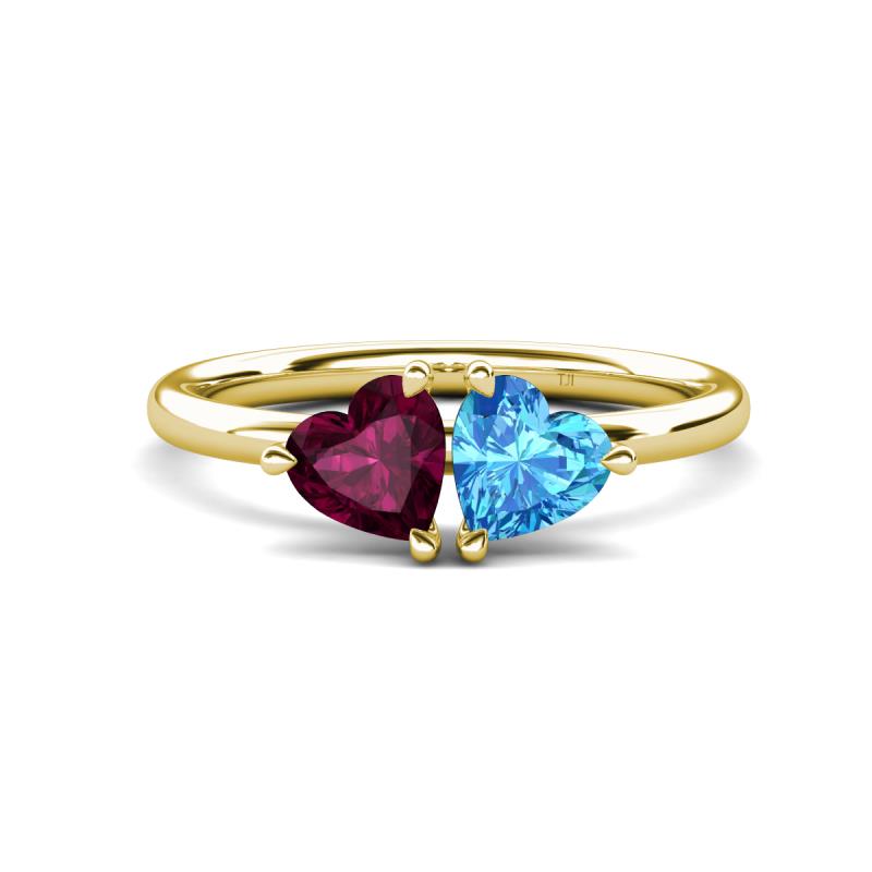 Francesca 2.10 ctw Heart Shape (6.00 mm) Rhodolite Garnet & Blue Topaz Toi Et Moi Engagement Ring 