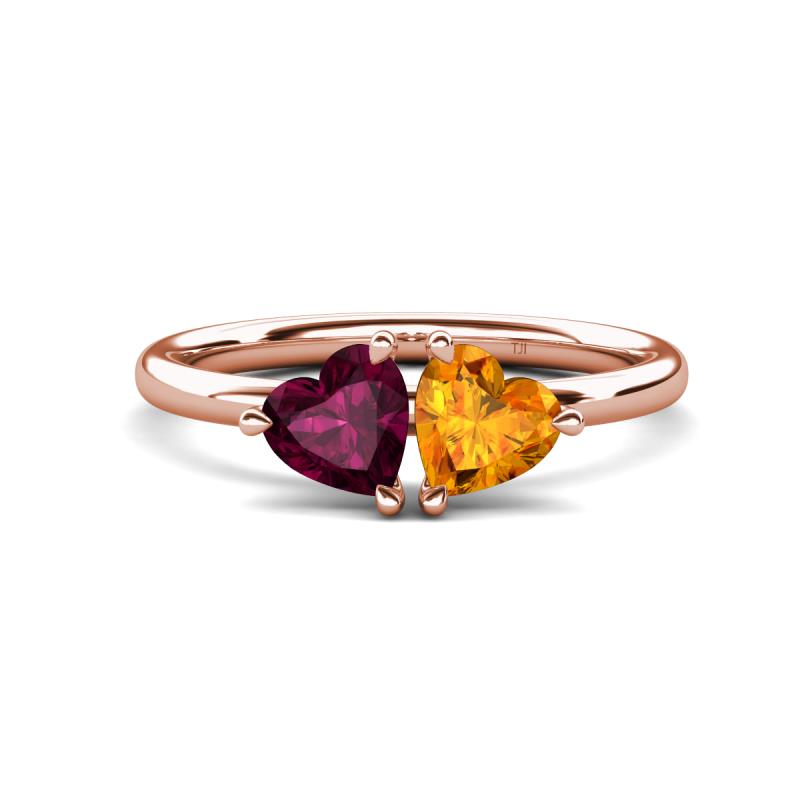 Francesca 1.78 ctw Heart Shape (6.00 mm) Rhodolite Garnet & Citrine Toi Et Moi Engagement Ring 