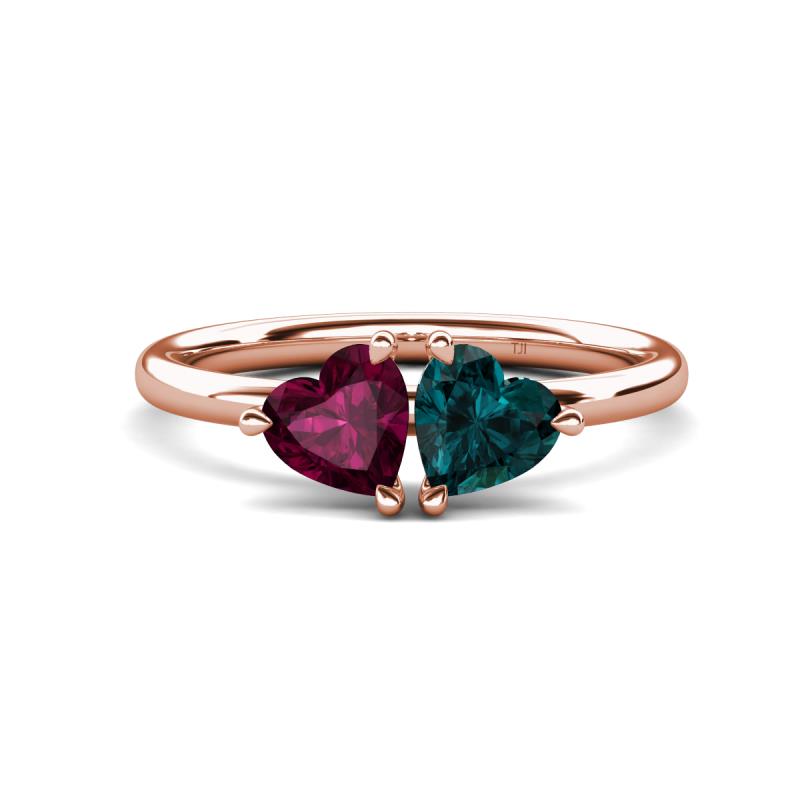 Francesca 2.10 ctw Heart Shape (6.00 mm) Rhodolite Garnet & London Blue Topaz Toi Et Moi Engagement Ring 