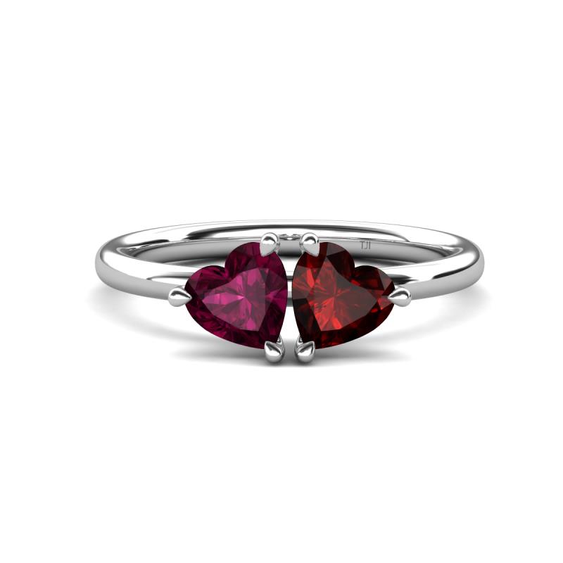 Francesca 2.05 ctw Heart Shape (6.00 mm) Rhodolite Garnet & Red Garnet Toi Et Moi Engagement Ring 