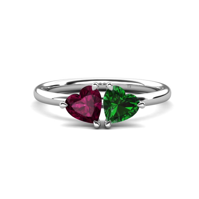 Francesca 1.85 ctw Heart Shape (6.00 mm) Rhodolite Garnet & Lab Created Emerald Toi Et Moi Engagement Ring 