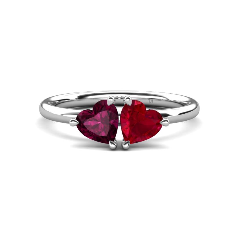 Francesca 1.90 ctw Heart Shape (6.00 mm) Rhodolite Garnet & Lab Created Ruby Toi Et Moi Engagement Ring 