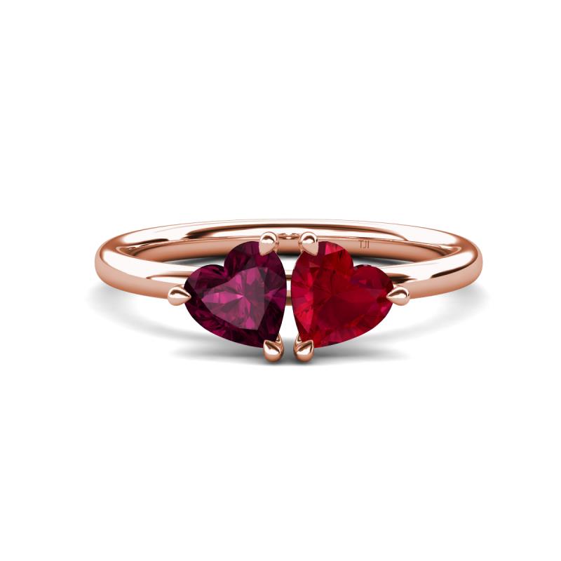 Francesca 1.90 ctw Heart Shape (6.00 mm) Rhodolite Garnet & Lab Created Ruby Toi Et Moi Engagement Ring 
