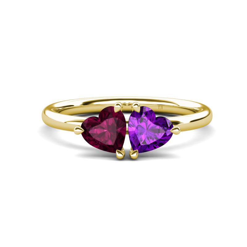 Francesca 1.78 ctw Heart Shape (6.00 mm) Rhodolite Garnet & Amethyst Toi Et Moi Engagement Ring 