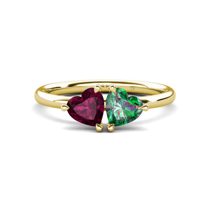 Francesca 1.85 ctw Heart Shape (6.00 mm) Rhodolite Garnet & Lab Created Alexandrite Toi Et Moi Engagement Ring 