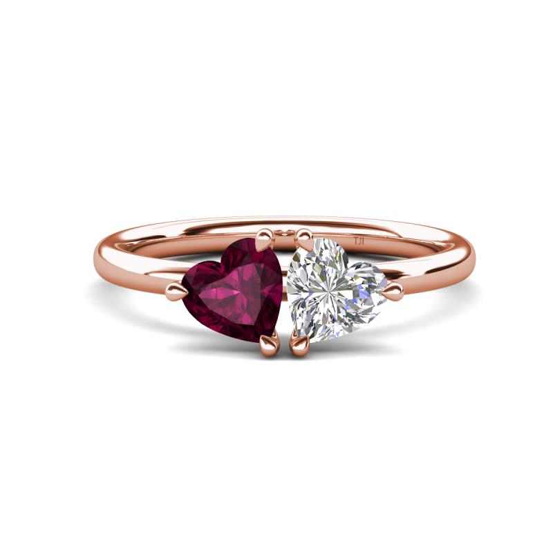 Francesca 1.80 ctw Heart Shape (6.00 mm) Rhodolite Garnet & Moissanite Toi Et Moi Engagement Ring 