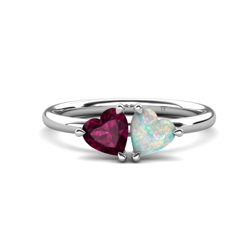Francesca 1.55 ctw Heart Shape (6.00 mm) Rhodolite Garnet & Opal Toi Et Moi Engagement Ring 