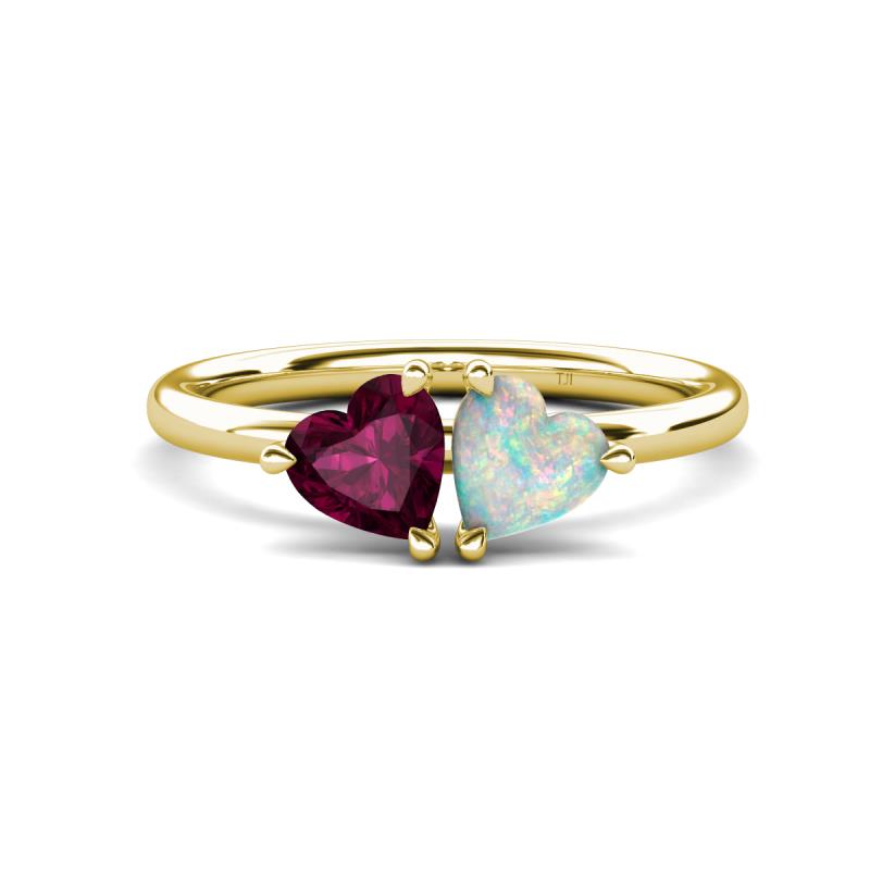 Francesca 1.55 ctw Heart Shape (6.00 mm) Rhodolite Garnet & Opal Toi Et Moi Engagement Ring 