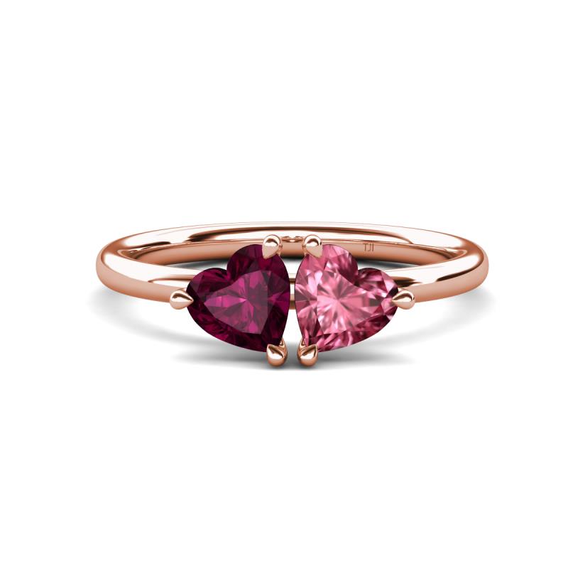 Francesca 1.90 ctw Heart Shape (6.00 mm) Rhodolite Garnet & Pink Tourmaline Toi Et Moi Engagement Ring 