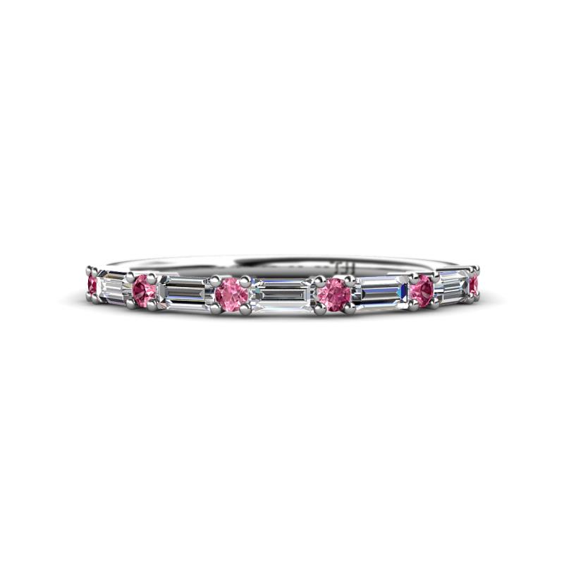 Sarah 0.85 ctw Natural Diamond Baguette (4x2 mm) & Pink Tourmaline Round (2.30 mm) Wedding Band 