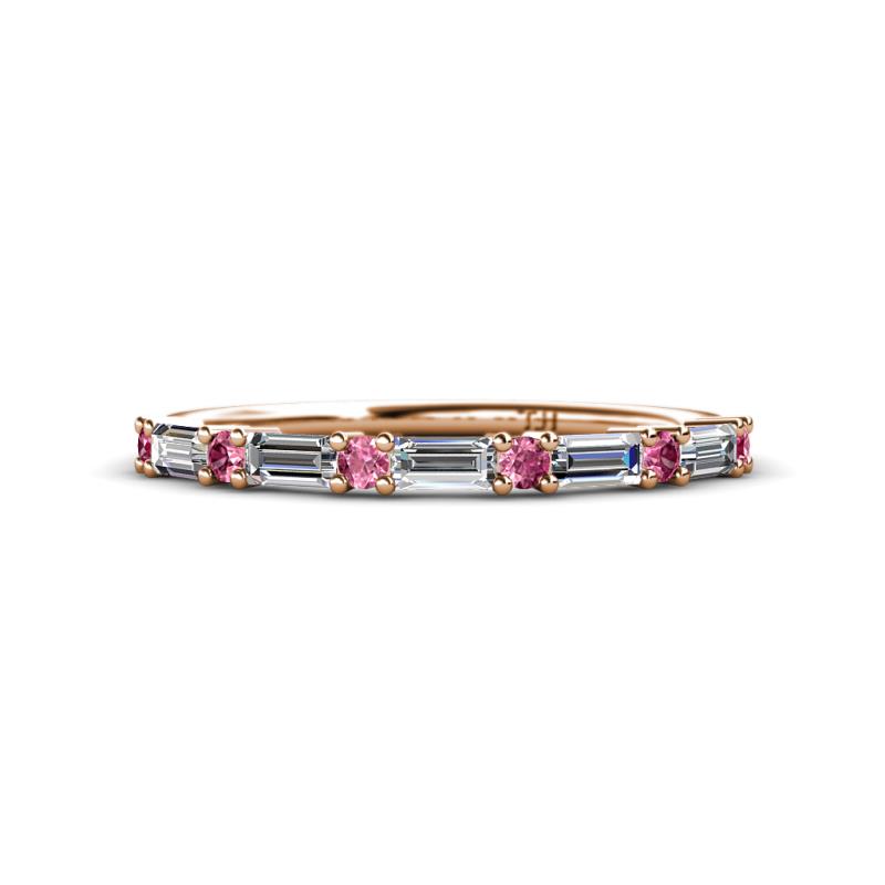 Sarah 0.85 ctw Lab Grown Diamond Baguette (4x2 mm) & Pink Tourmaline Round (2.30 mm) Wedding Band 