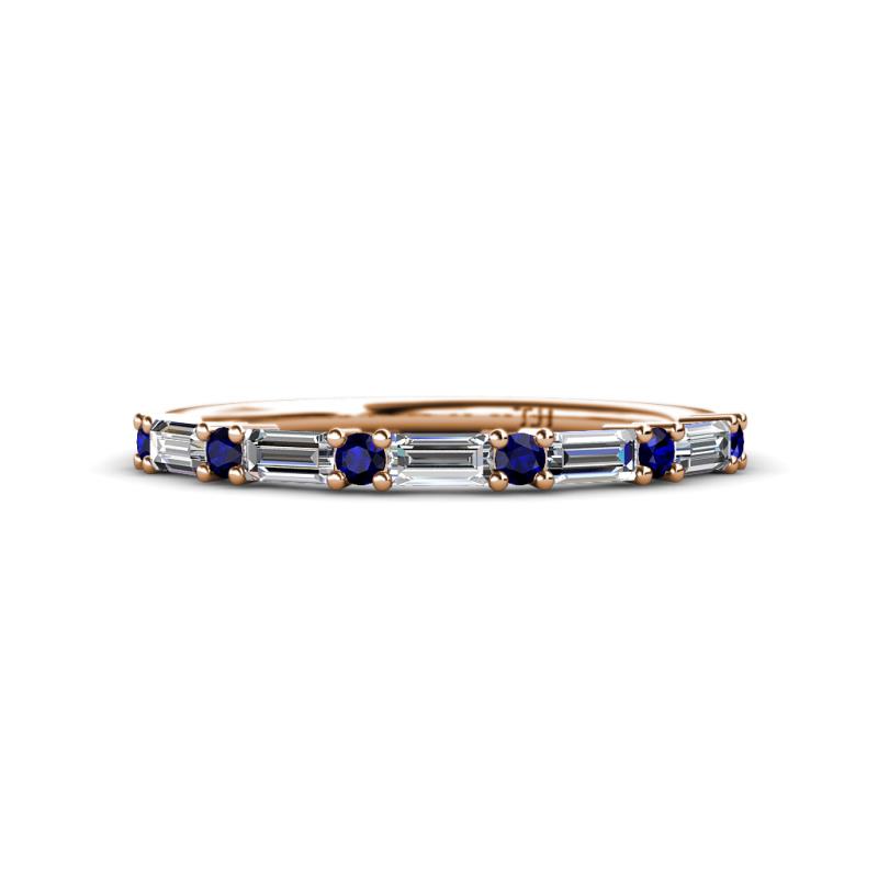 Sarah 0.83 ctw Lab Grown Diamond Baguette (4x2 mm) & Blue Sapphire Round (2.30 mm) Wedding Band 