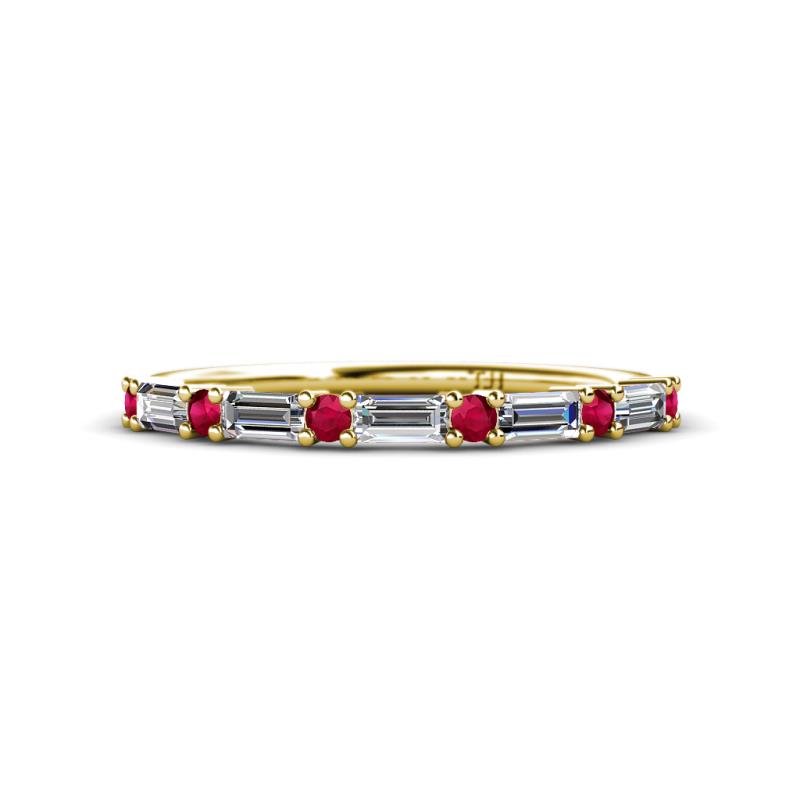 Sarah 0.85 ctw Lab Grown Diamond Baguette (4x2 mm) & Ruby Round (2.30 mm) Wedding Band 