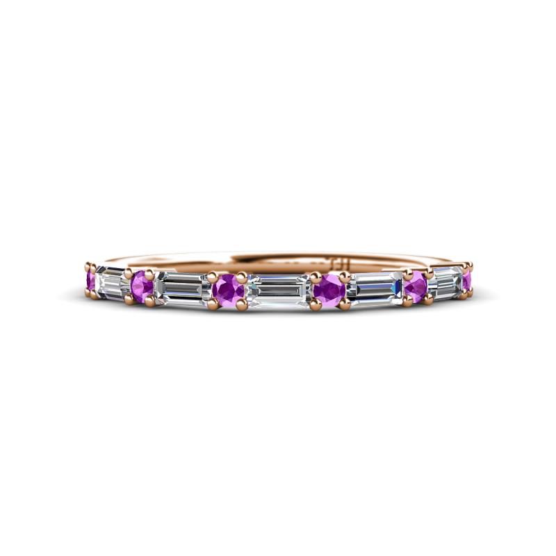 Sarah 0.73 ctw Lab Grown Diamond Baguette (4x2 mm) & Amethyst Round (2.30 mm) Wedding Band 