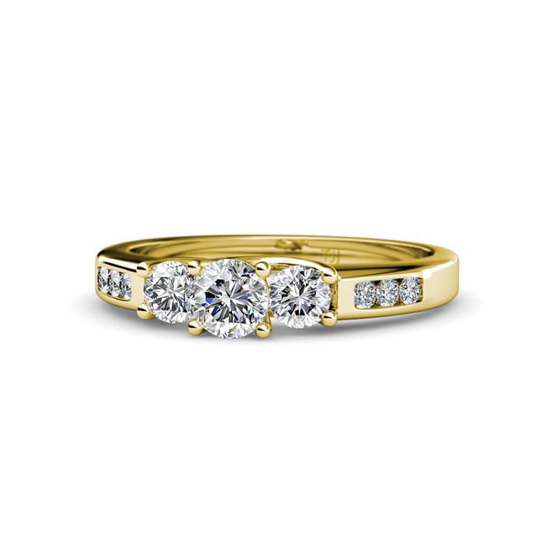 Jamille 0.77 ctw Round Lab Grown Diamond (4.50 mm) & Natural Diamond (3.50 mm) with Side Lab Grown Diamond (1.70 mm) 3 Stone Engagement Ring 