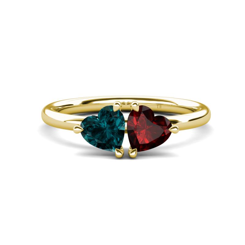 Francesca 1.95 ctw Heart Shape (6.00 mm) London Blue Topaz & Red Garnet Toi Et Moi Engagement Ring 