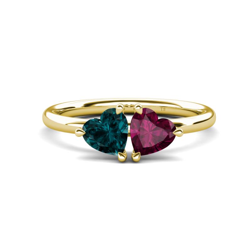 Francesca 2.10 ctw Heart Shape (6.00 mm) London Blue Topaz & Rhodolite Garnet Toi Et Moi Engagement Ring 