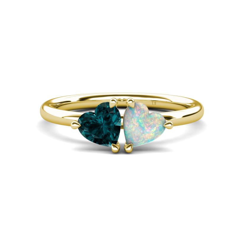 Francesca 1.45 ctw Heart Shape (6.00 mm) London Blue Topaz & Opal Toi Et Moi Engagement Ring 