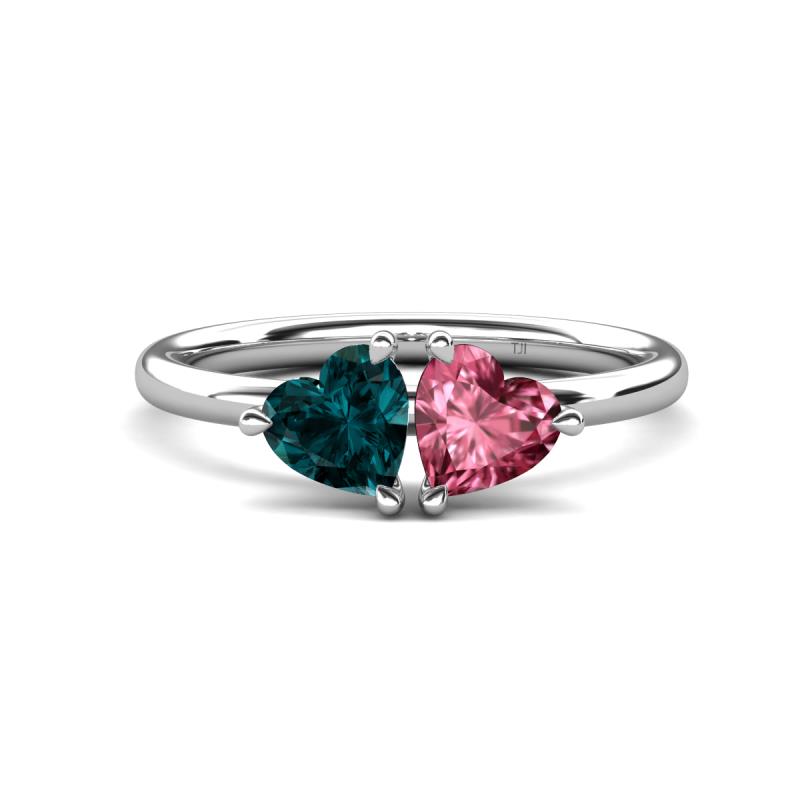 Francesca 1.80 ctw Heart Shape (6.00 mm) London Blue Topaz & Pink Tourmaline Toi Et Moi Engagement Ring 