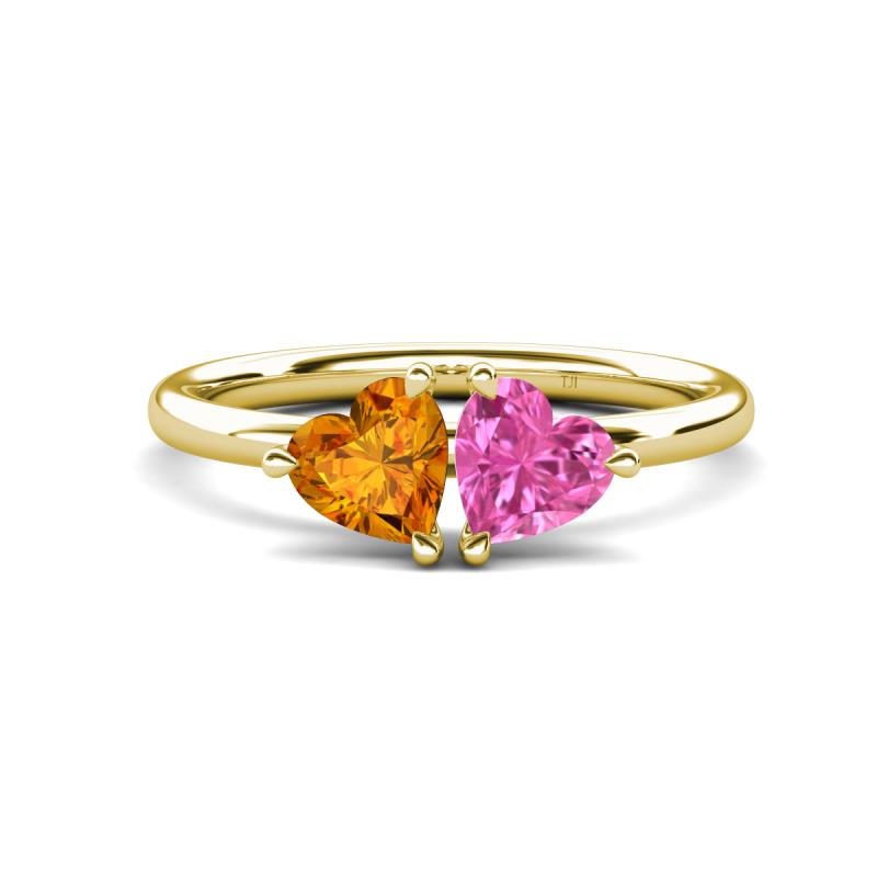 Francesca 1.58 ctw Heart Shape (6.00 mm) Citrine & Lab Created Pink Sapphire Toi Et Moi Engagement Ring 