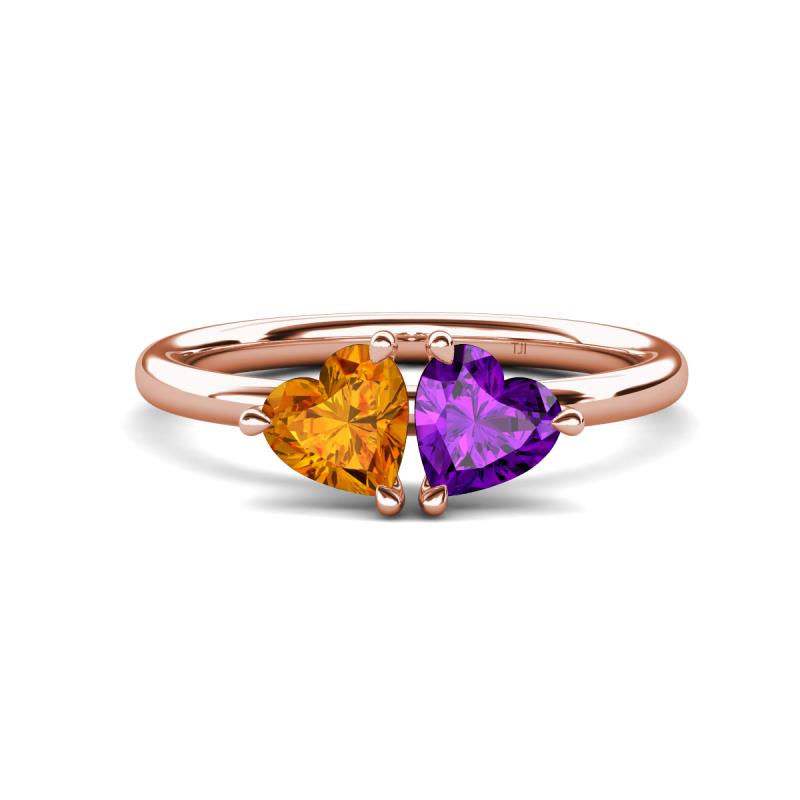 Francesca 1.36 ctw Heart Shape (6.00 mm) Citrine & Amethyst Toi Et Moi Engagement Ring 