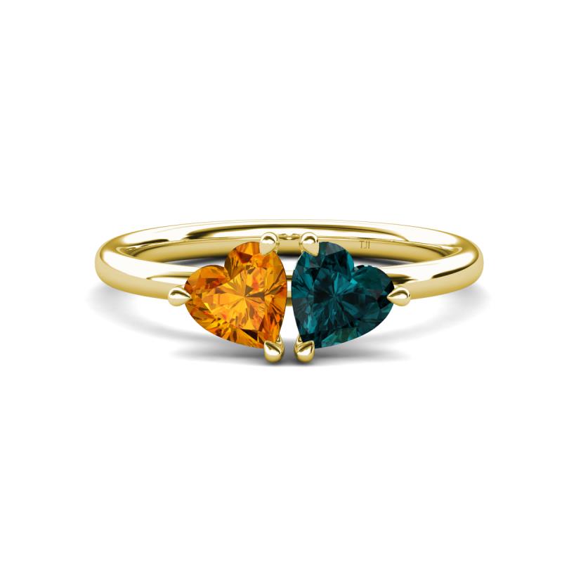 Francesca 1.68 ctw Heart Shape (6.00 mm) Citrine & London Blue Topaz Toi Et Moi Engagement Ring 