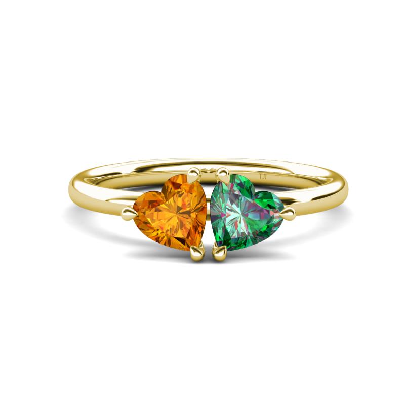 Francesca 1.43 ctw Heart Shape (6.00 mm) Citrine & Lab Created Alexandrite Toi Et Moi Engagement Ring 