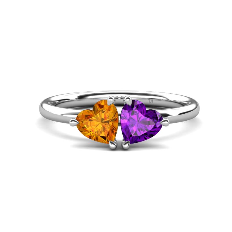 Francesca 1.36 ctw Heart Shape (6.00 mm) Citrine & Amethyst Toi Et Moi Engagement Ring 