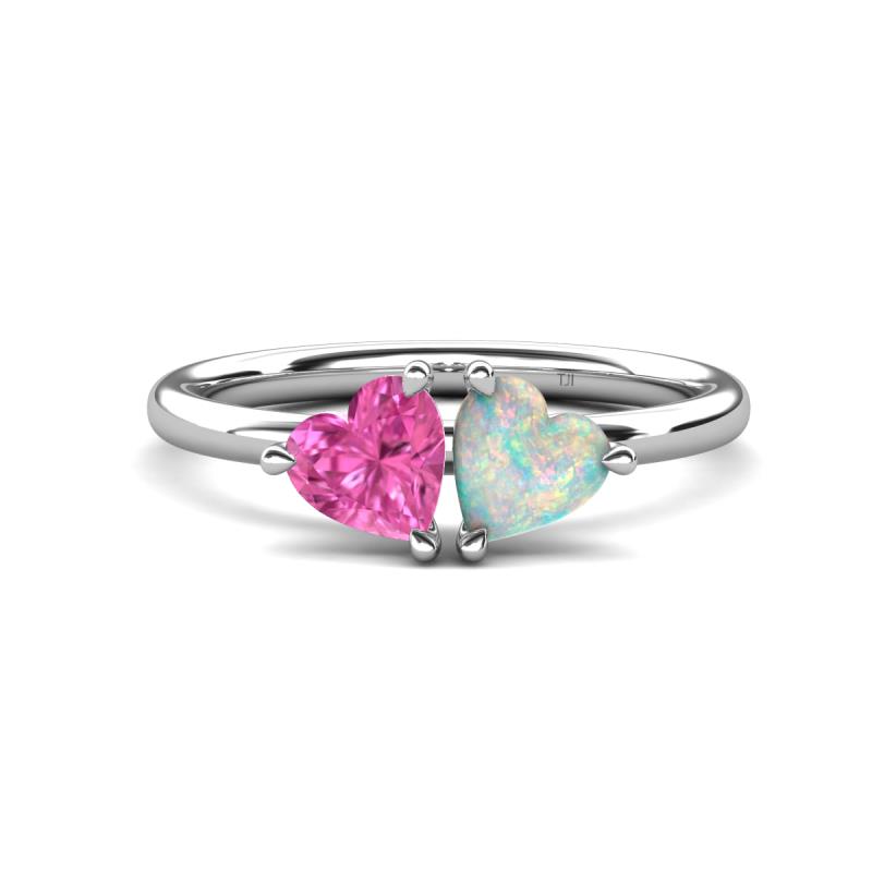 Francesca 1.35 ctw Heart Shape (6.00 mm) Lab Created Pink Sapphire & Opal Toi Et Moi Engagement Ring 