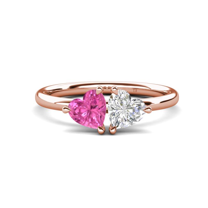 Francesca 1.80 ctw Heart Shape (6.00 mm) Lab Created Pink Sapphire & Lab Created White Sapphire Toi Et Moi Engagement Ring 
