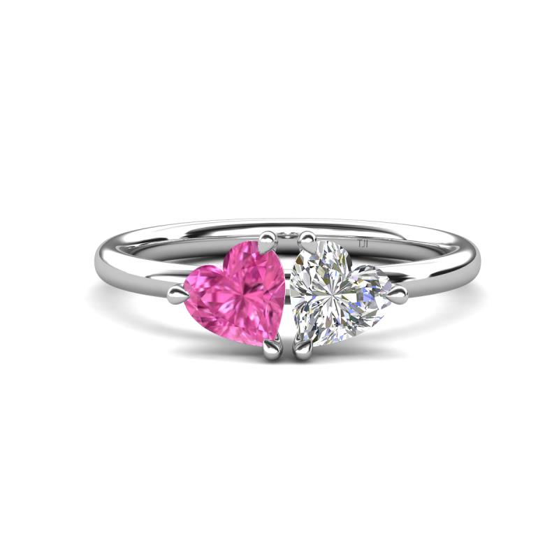 Francesca 1.60 ctw Heart Shape (6.00 mm) Lab Created Pink Sapphire & Moissanite Toi Et Moi Engagement Ring 