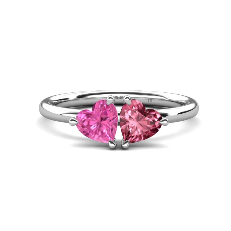 Francesca 1.70 ctw Heart Shape (6.00 mm) Lab Created Pink Sapphire & Pink Tourmaline Toi Et Moi Engagement Ring 