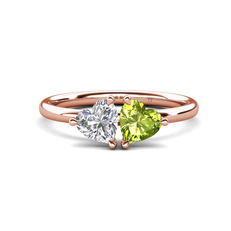 Francesca 1.80 ctw Heart Shape (6.00 mm) GIA Certified Natural Diamond & Peridot Toi Et Moi Engagement Ring 