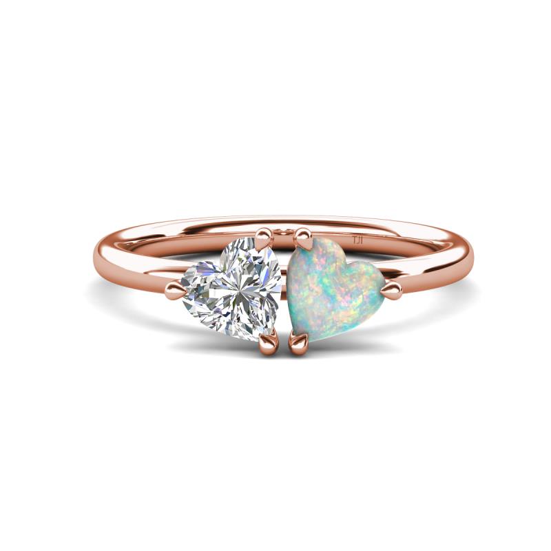 Francesca 1.30 ctw Heart Shape (6.00 mm) GIA Certified Natural Diamond & Opal Toi Et Moi Engagement Ring 