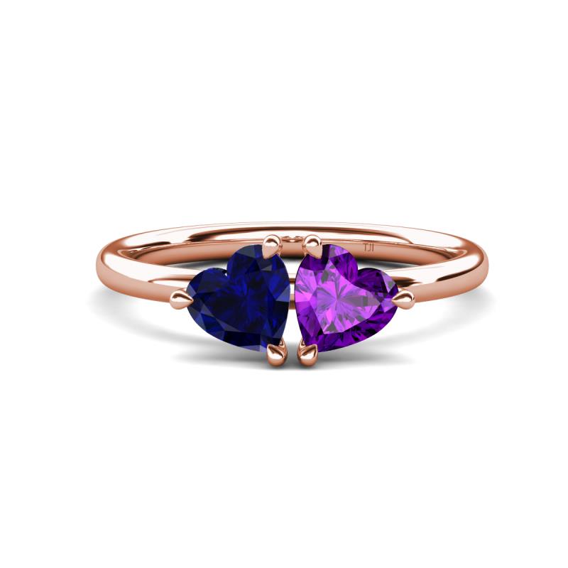 Francesca 1.58 ctw Heart Shape (6.00 mm) Lab Created Blue Sapphire & Amethyst Toi Et Moi Engagement Ring 