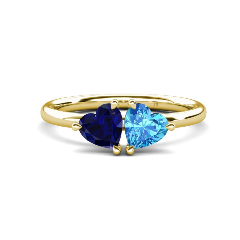 Francesca 1.90 ctw Heart Shape (6.00 mm) Lab Created Blue Sapphire & Blue Topaz Toi Et Moi Engagement Ring 