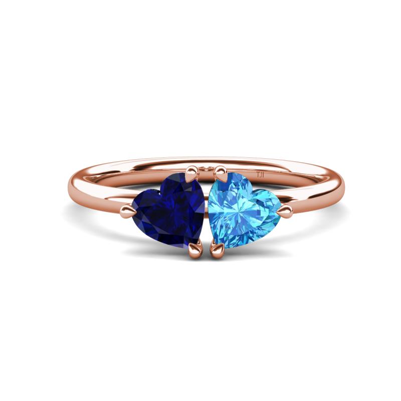 Francesca 1.90 ctw Heart Shape (6.00 mm) Lab Created Blue Sapphire & Blue Topaz Toi Et Moi Engagement Ring 