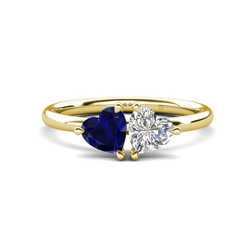 Francesca 1.60 ctw Heart Shape (6.00 mm) Lab Created Blue Sapphire & Moissanite Toi Et Moi Engagement Ring 