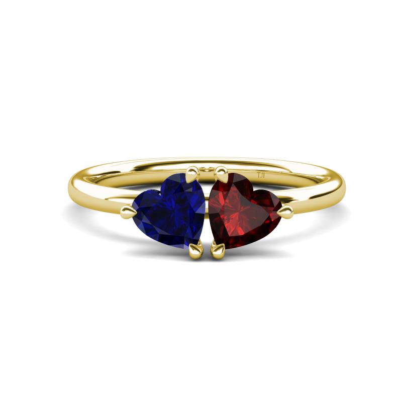 Francesca 1.85 ctw Heart Shape (6.00 mm) Lab Created Blue Sapphire & Red Garnet Toi Et Moi Engagement Ring 