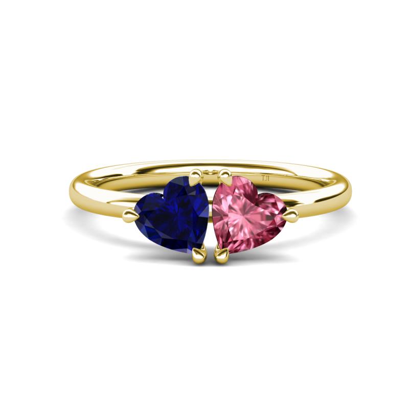 Francesca 1.70 ctw Heart Shape (6.00 mm) Lab Created Blue Sapphire & Pink Tourmaline Toi Et Moi Engagement Ring 