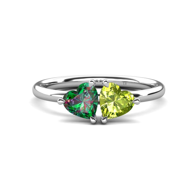 Francesca 1.70 ctw Heart Shape (6.00 mm) Lab Created Alexandrite & Peridot Toi Et Moi Engagement Ring 