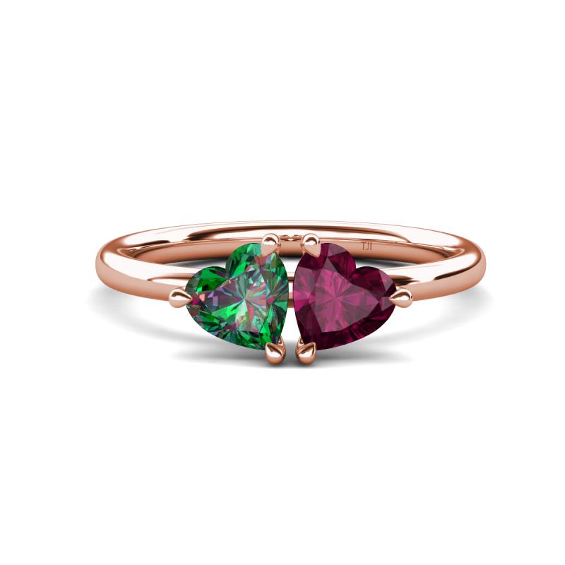 Francesca 1.85 ctw Heart Shape (6.00 mm) Lab Created Alexandrite & Rhodolite Garnet Toi Et Moi Engagement Ring 